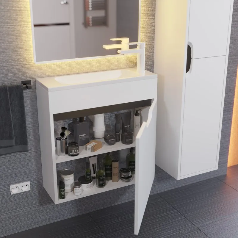 Тумба под раковину без столешницы Uperwood Modul 60 подвесная, 1 дверца, матовая белая, графит Sancos — официальный сайт