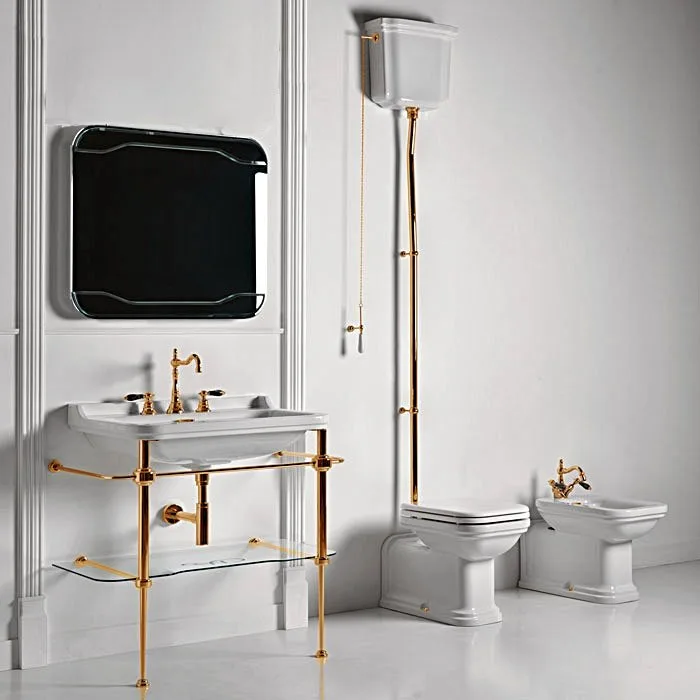 Крышка-сиденье Kerasan Waldorf 418701 белая, с микролифтом, петли золото Sancos — официальный сайт