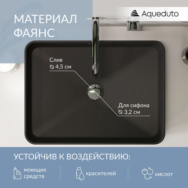 Накладная раковина Aqueduto Espiral ESP0440 50 см черная матовая Sancos — официальный сайт