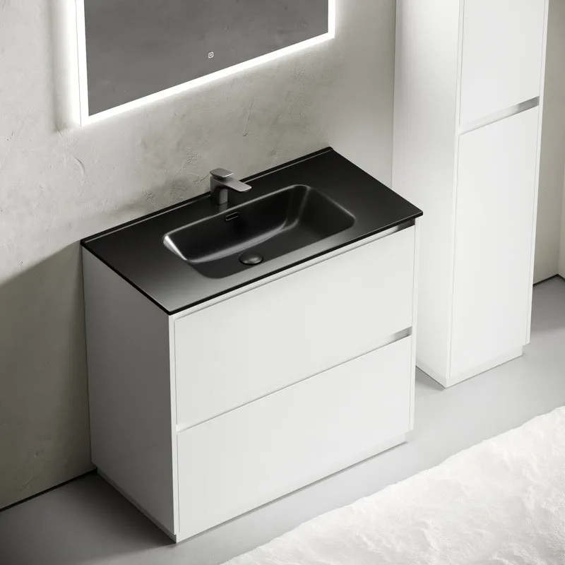 Тумба с раковиной Sancos Libra Floor 90 белый глянец, черная раковина CN7002MB Sancos — официальный сайт
