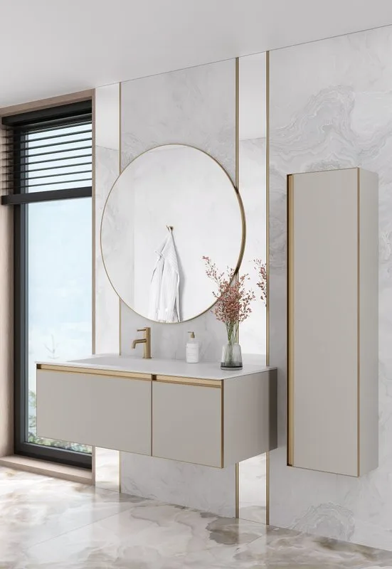 Шкаф-пенал для ванной Armadi Art Quatro cashmere, профиль matt gold Sancos — официальный сайт
