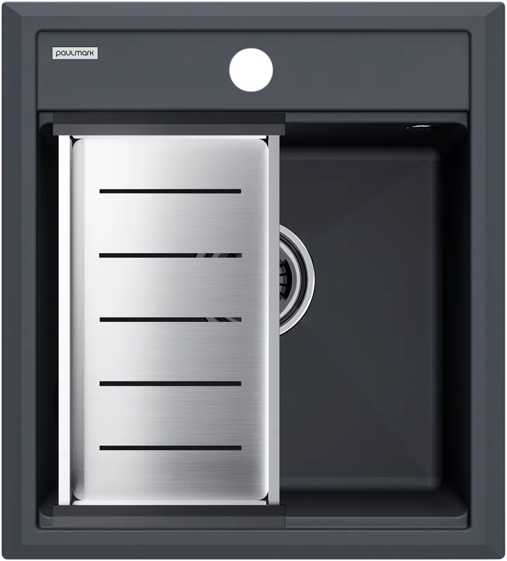 Мойка кухонная Paulmark Stepia PM114651-AN+A375-BS с коландером, антрацит Sancos — официальный сайт