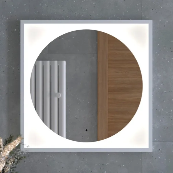 Зеркало Defesto Eclipse DF 2227R 70х70 белая рама, с LED-подсветкой, 4500К, инфракрасный выключатель