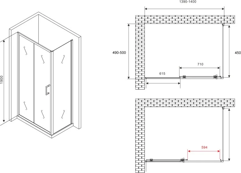 Душевой уголок Abber Schwarzer Diamant AG301405-S505 140x50, профиль хром, стекло прозрачное Sancos — официальный сайт