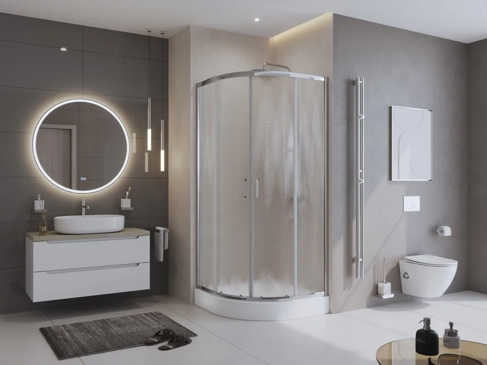Душевой уголок BelBagno Uno UNO-195-R-2-100-CH-CR стекло рифленое Sancos — официальный сайт