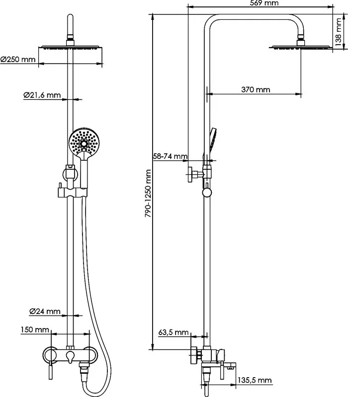 Душевая стойка Wasserkraft A14201, никель Sancos — официальный сайт
