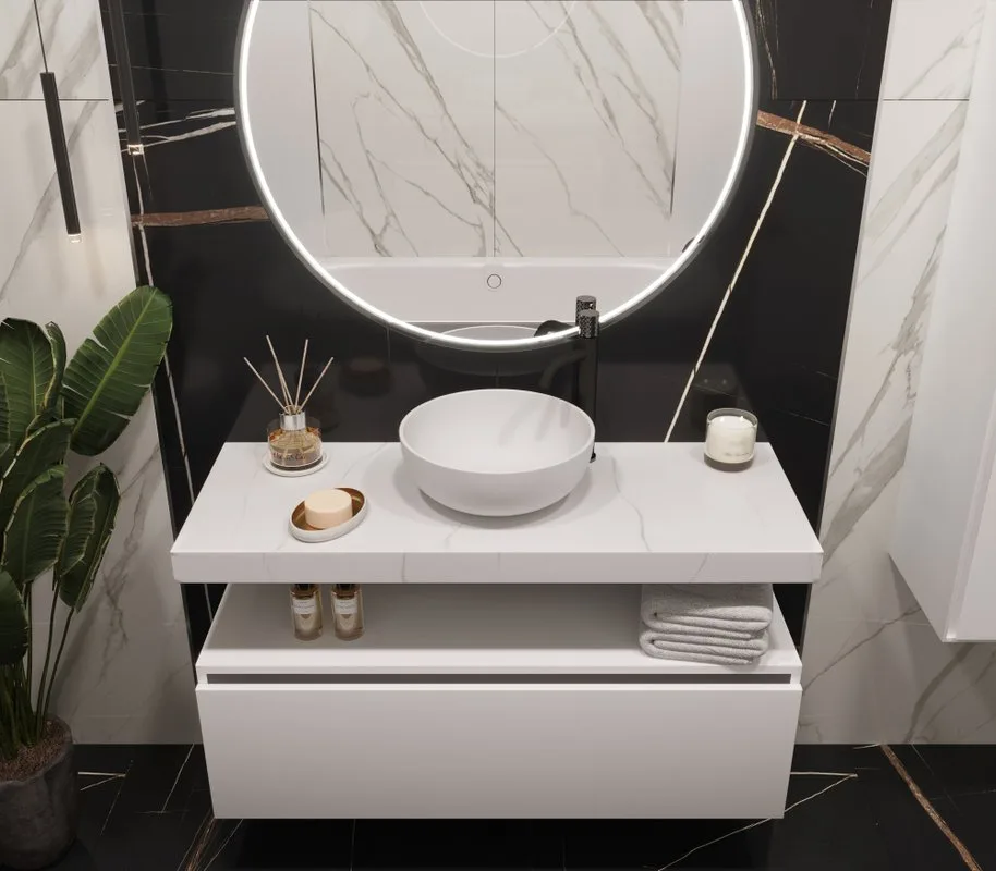 Столешница в ванную под раковину Armadi Art Flat Calacatta 120 с кронштейнами Sancos — официальный сайт