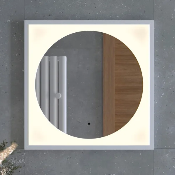 Зеркало Defesto Eclipse DF 2236R 60х60 белая рама, с LED-подсветкой, 3000К, инфракрасный выключатель