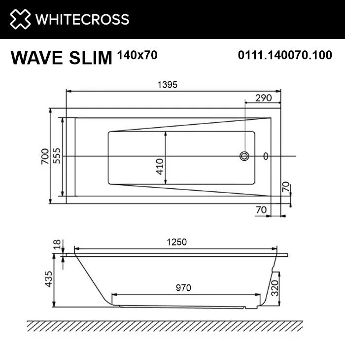 Акриловая ванна WHITECROSS Wave Slim 140x70 см, встраиваемая, белая Sancos — официальный сайт