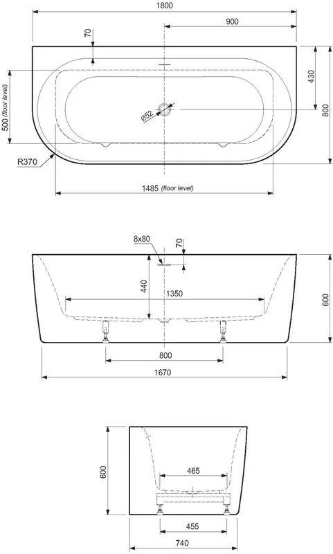 Акриловая ванна Cezares Metauro METAURO-INT-Wall-180-80-60-B-W-MATT 180x80 см, пристенная, черная ма Sancos — официальный сайт