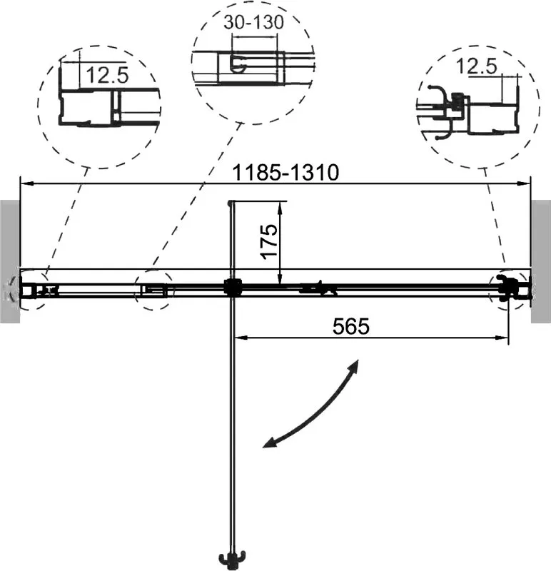 Душевая дверь в нишу Cezares Variante B 1 120/130 C Cr Sancos — официальный сайт