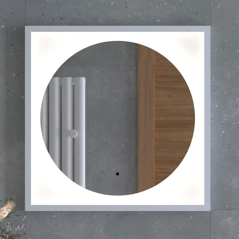 Зеркало Defesto Eclipse DF 2226R 60х60 белая рама, с LED-подсветкой, 4500К, инфракрасный выключатель