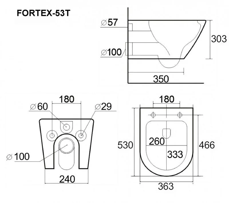 Подвесной унитаз Esbano Fortex-53T ESUPFORT53TW белый глянец безободковый, смыв Торнадо, с сиденьем  Sancos — официальный сайт