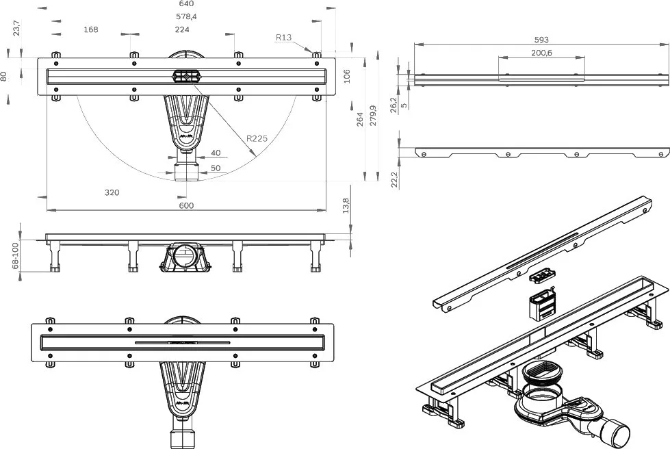 Душевой трап (лоток) AM.PM MasterFlow Slim line 60 см, сталь матовая Sancos — официальный сайт