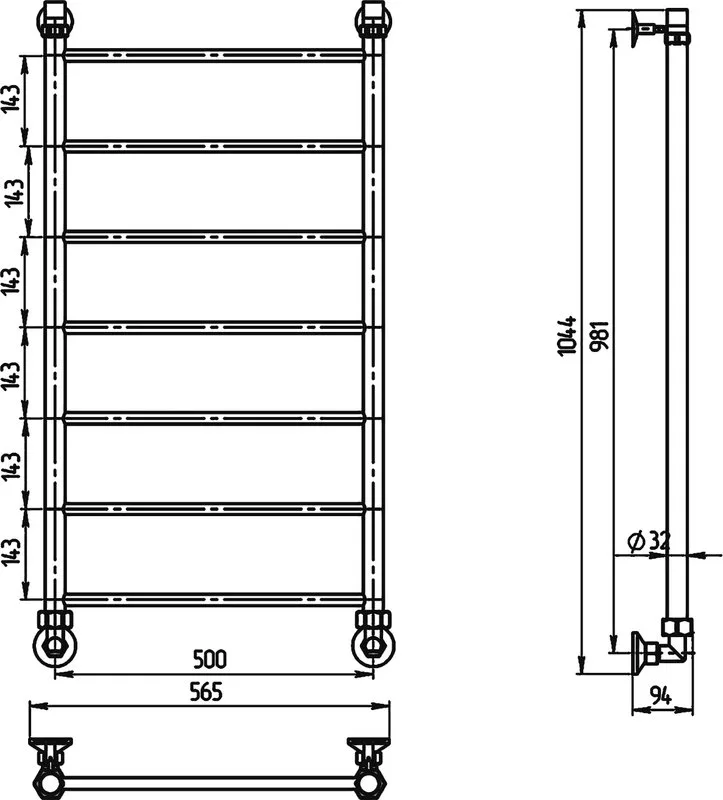 Полотенцесушитель водяной Двин J 100/50 К1, 1"-1/2" полированный хром Sancos — официальный сайт