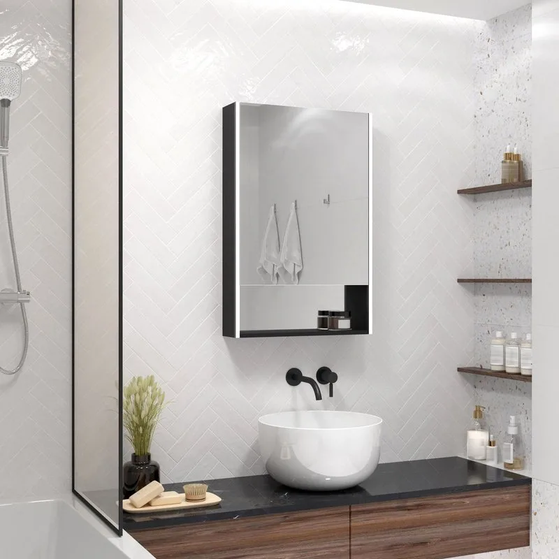 Зеркало-шкаф Art&Max Foggia Nero 50х80 R черное, с подсветкой Sancos — официальный сайт