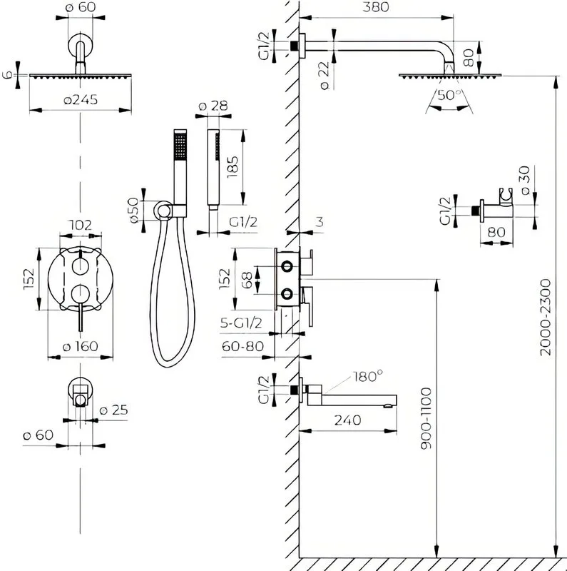 Душевой комплект RGW Shower Panels SP-55, С ВНУТРЕННЕЙ ЧАСТЬЮ, хром Sancos — официальный сайт