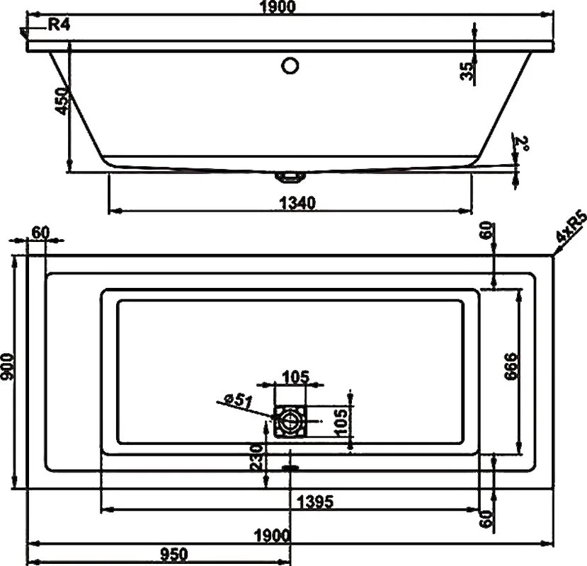 Акриловая ванна Vagnerplast Cavallo 190x90 см, пристенная, ультрабелая Sancos — официальный сайт