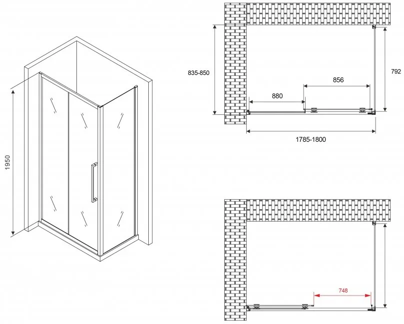 Душевой уголок Abber Schwarzer Diamant AG30180BH-S85B 180x85, профиль черный, стекло прозрачное Sancos — официальный сайт