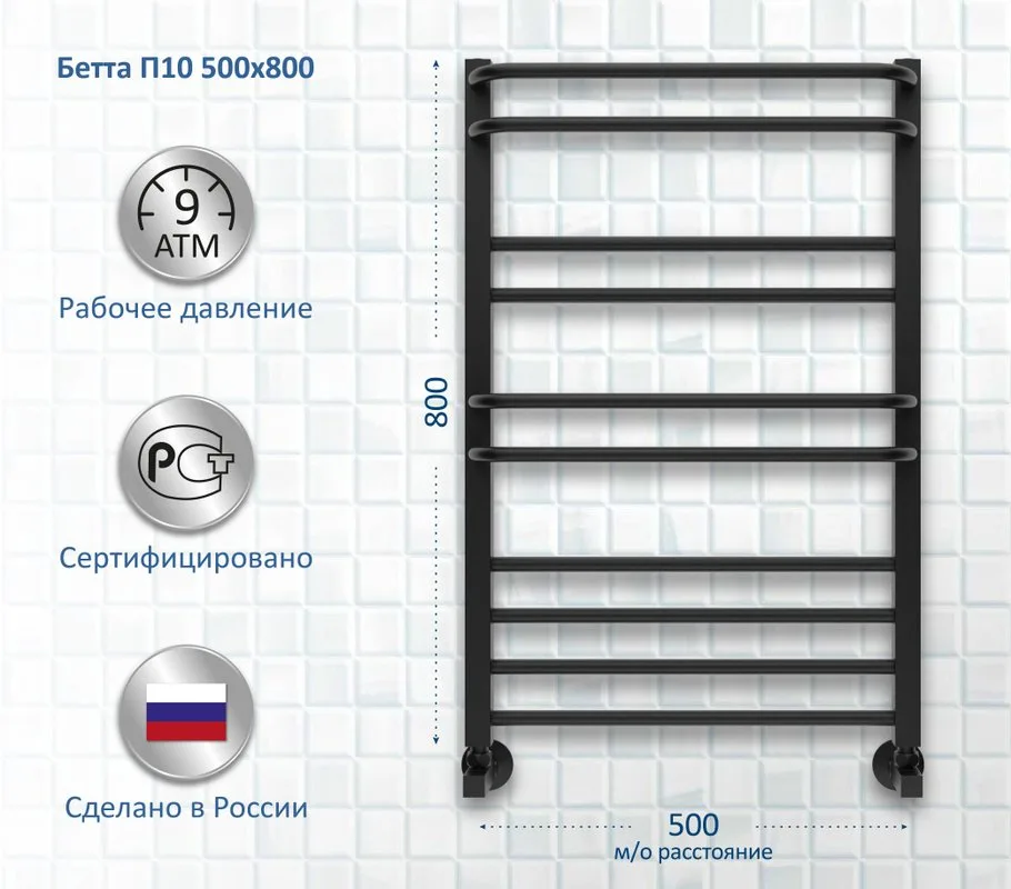 Полотенцесушитель водяной AQUATEK Бетта П10 50x80, черный муар Sancos — официальный сайт
