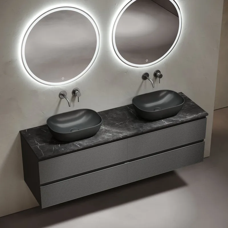 Тумба с раковиной Sancos Folk 160 grey soft, столешница черный мрамор TT160A1, раковина CN6009MB Sancos — официальный сайт