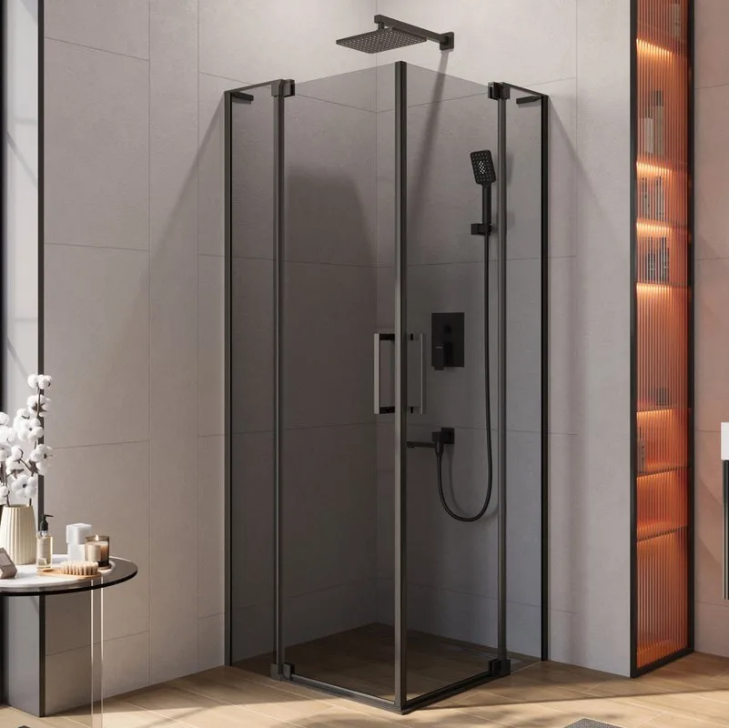 Душевой уголок Cezares Slider AH 2 70/80-80/90 Grigio Nero профиль черный, стекло серое Sancos — официальный сайт
