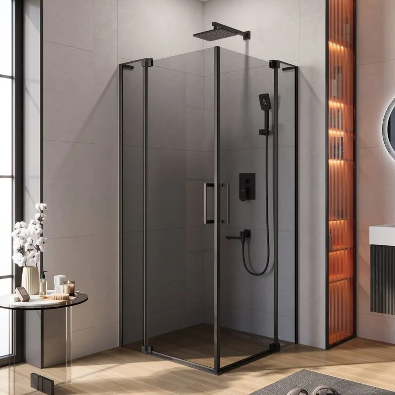Душевой уголок Cezares Slider A 2 80/90 Grigio Nero профиль черный, стекло серое Sancos — официальный сайт