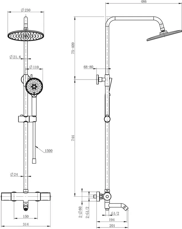 Душевая стойка Wonzon & Woghand INN 2 WW-A3006-T1-MW, матовая белая Sancos — официальный сайт