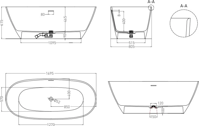 Ванна из искусственного камня Salini Sofia S-Sense 170x80 см, отдельностоящая, белая, овальная, с до Sancos — официальный сайт