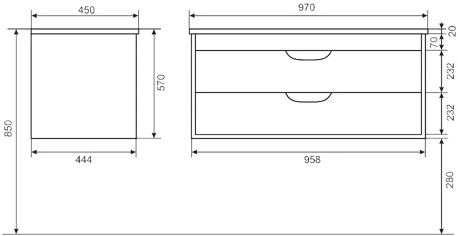 Тумба под раковину без столешницы Uperwood Modul 100 подвесная, 2 ящика, матовая белая Sancos — официальный сайт