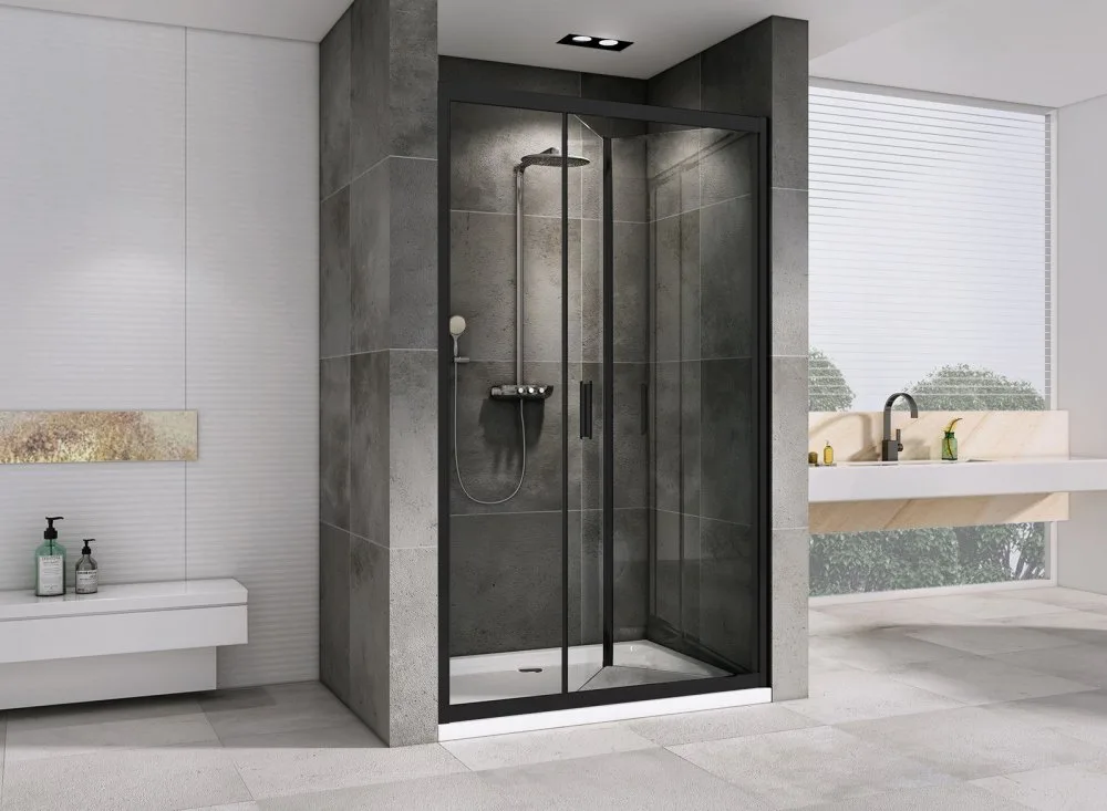 Душевая дверь в нишу Abber Sonnenstrand AG07120B 120 см, профиль черный, стекло прозрачное Sancos — официальный сайт