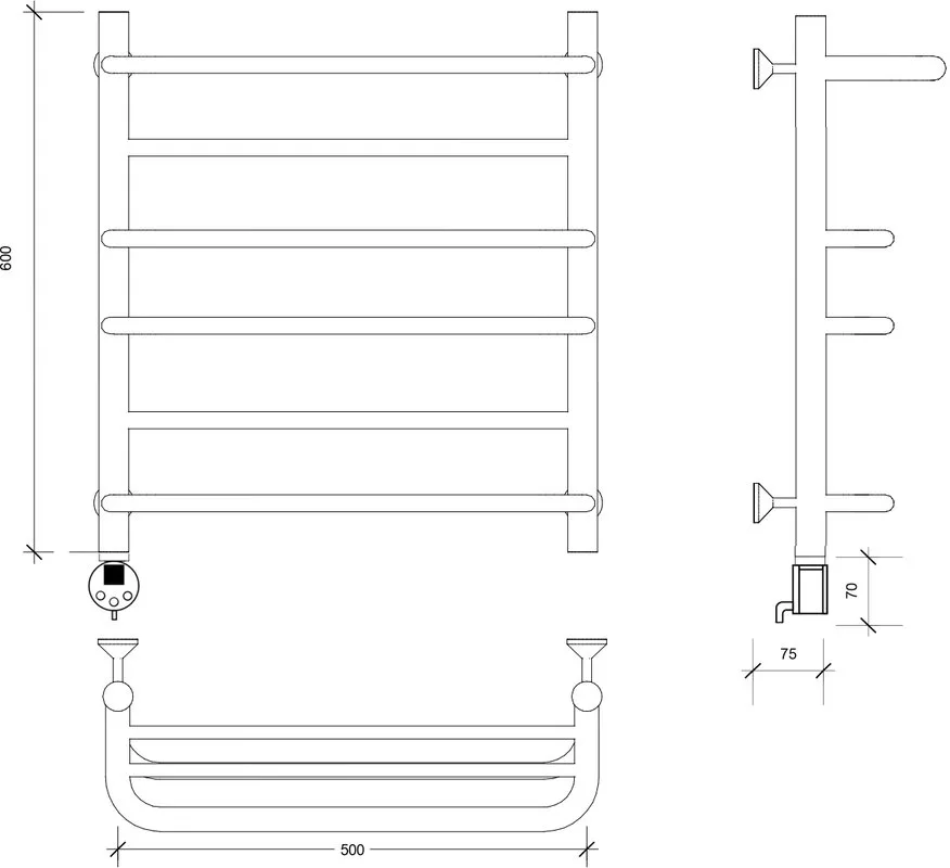 Полотенцесушитель электрический Secado Верона 2 60x50, черный, L Sancos — официальный сайт