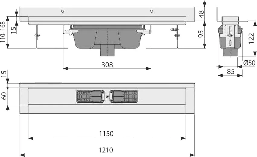 Душевой трап (лоток) AlcaPlast APZ1016 -1150, без решетки Sancos — официальный сайт