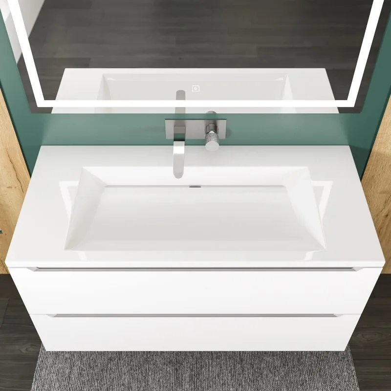 Мебельная раковина Uperwood Infinity 100 глянцевая белая, без отверстия для смесителя Sancos — официальный сайт