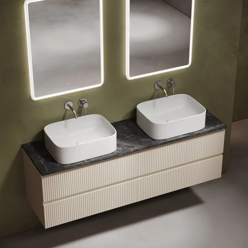 Тумба с раковиной Sancos Snob R 160 beige soft, столешница черный мрамор TT160A1, раковина CN6052 Sancos — официальный сайт