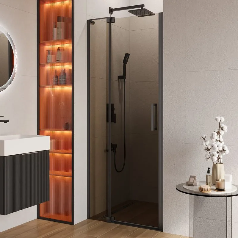 Душевая дверь в нишу Cezares Slider B 1 80/90 BR Nero профиль черный, стекло бронза Sancos — официальный сайт