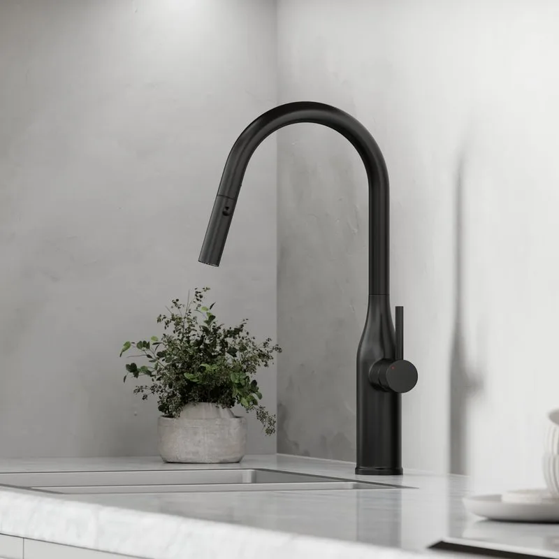 Смеситель для кухни Sancos Grand SC4002MB с вытяжным изливом, черный матовый Sancos — официальный сайт