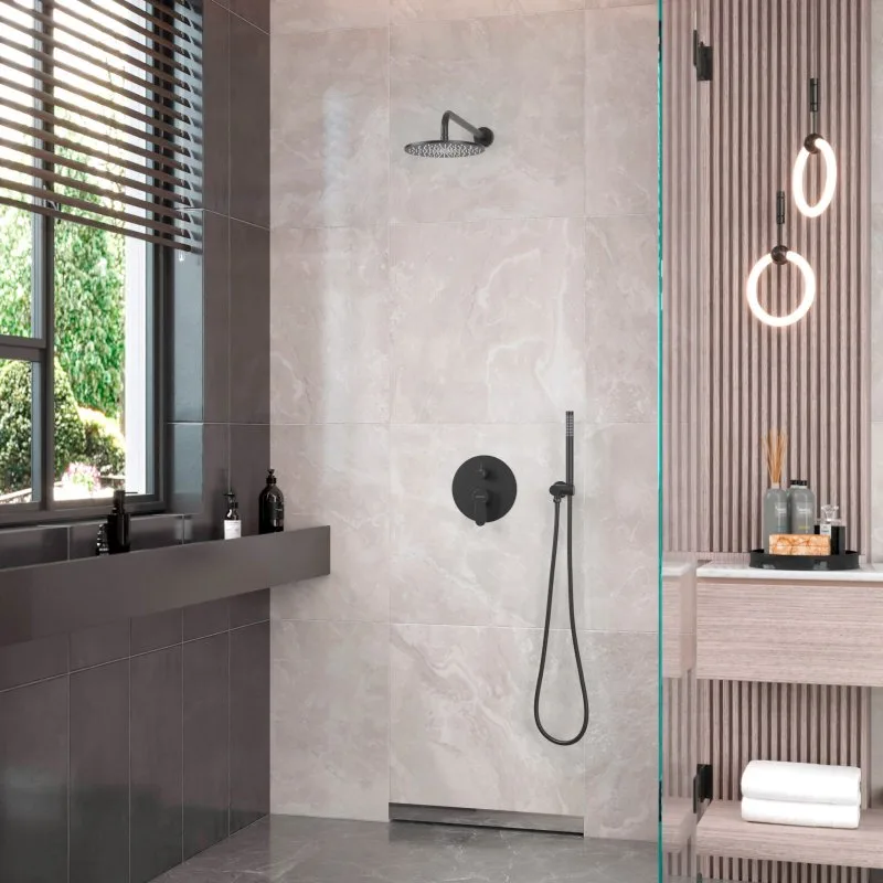 Душевой комплект Berges Ventas 2R 073004, С ВНУТРЕННЕЙ ЧАСТЬЮ, черный матовый Sancos — официальный сайт