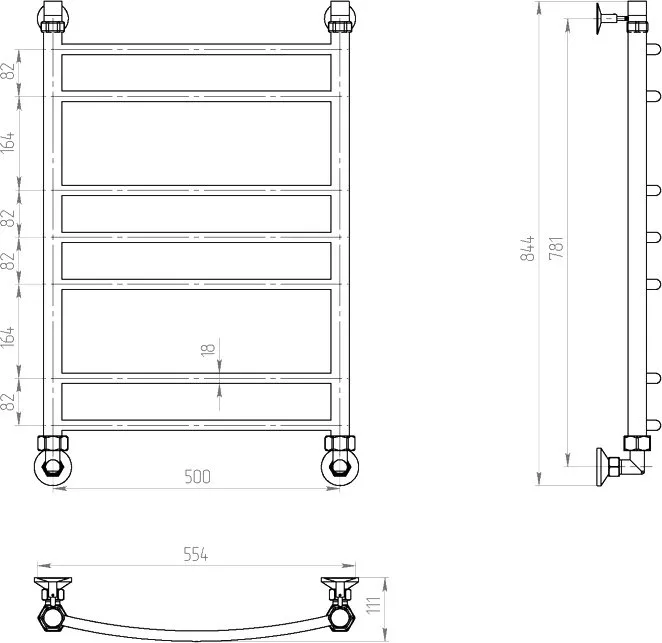 Полотенцесушитель водяной Двин L, 80x50 К1 1"-1/2" полированный хром Sancos — официальный сайт