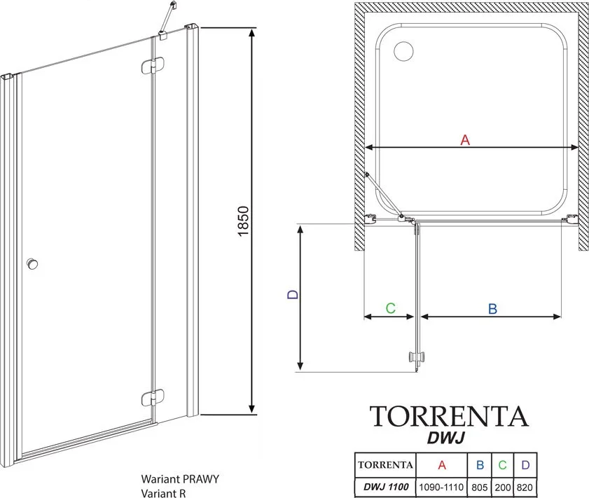 Душевая дверь в нишу Radaway Torrenta DWJ 110 прозрачное стекло R Sancos — официальный сайт