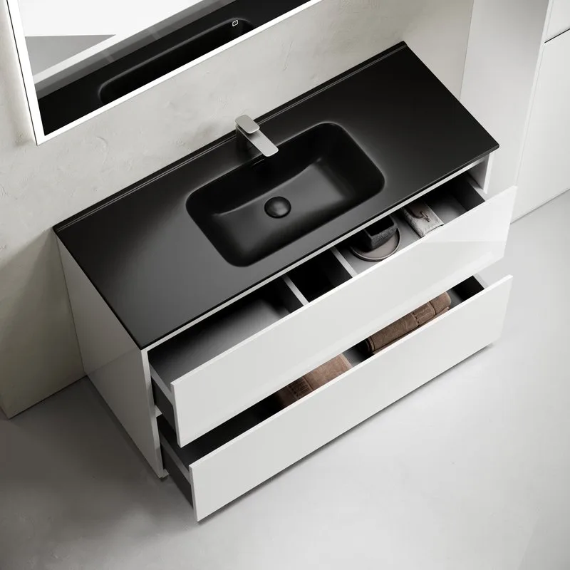 Тумба с раковиной Sancos Libra Floor 120 белый глянец, черная раковина CN7006MB Sancos — официальный сайт