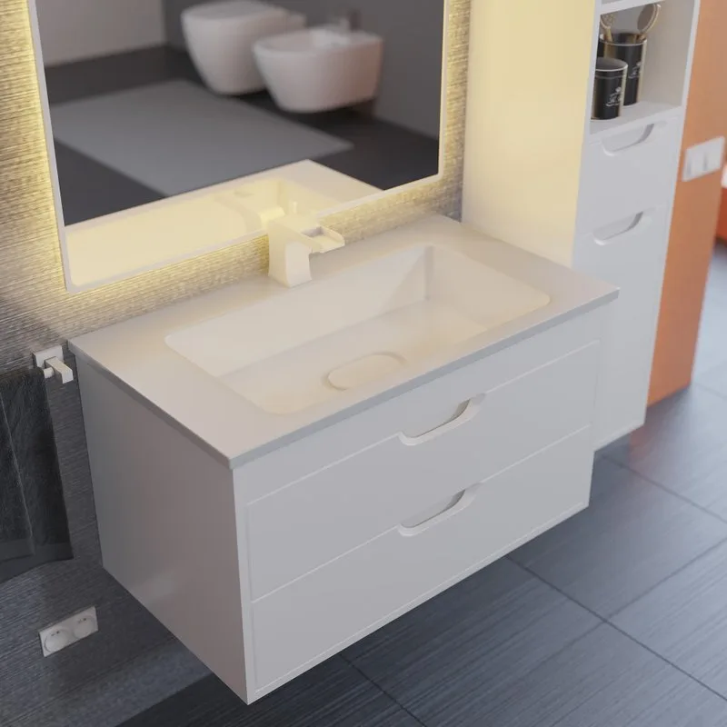 Тумба под раковину без столешницы Uperwood Modul 80 подвесная, 2 ящика, матовая белая Sancos — официальный сайт