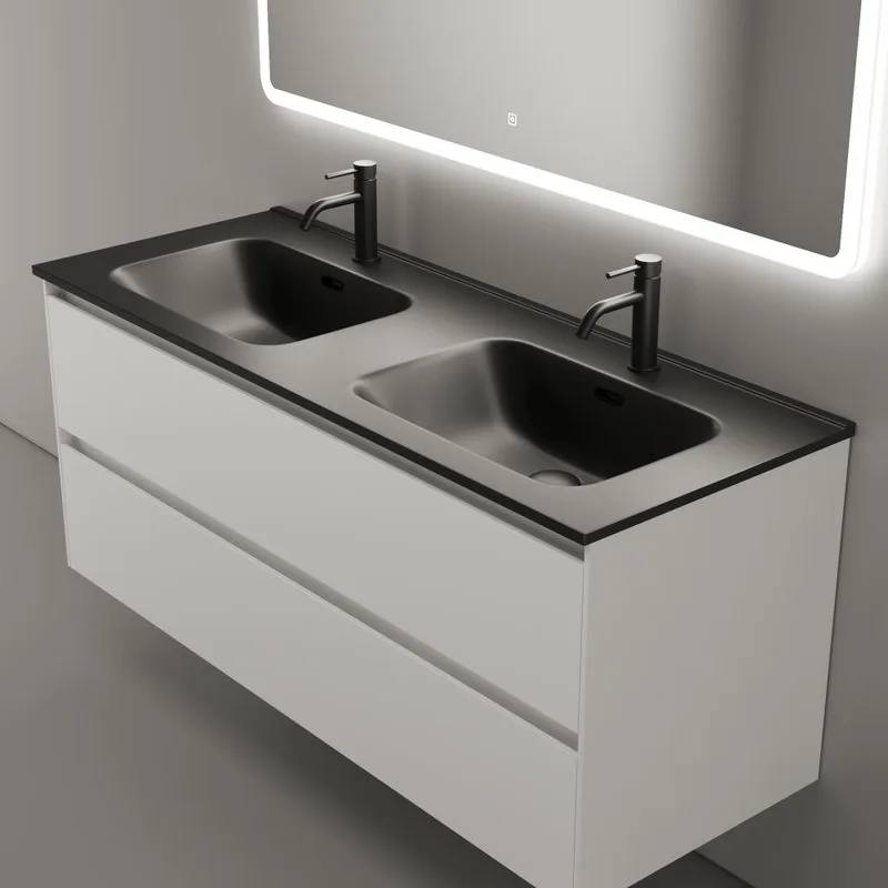 Тумба с раковиной Sancos Cento 120 см двойная, белый глянец, черная раковина Sancos — официальный сайт