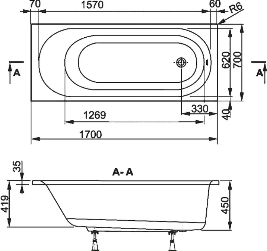 Акриловая ванна Vagnerplast Kasandra VPBA177KAS2X-04 без опоры 170x70 см, пристенная, ультрабелая Sancos — официальный сайт