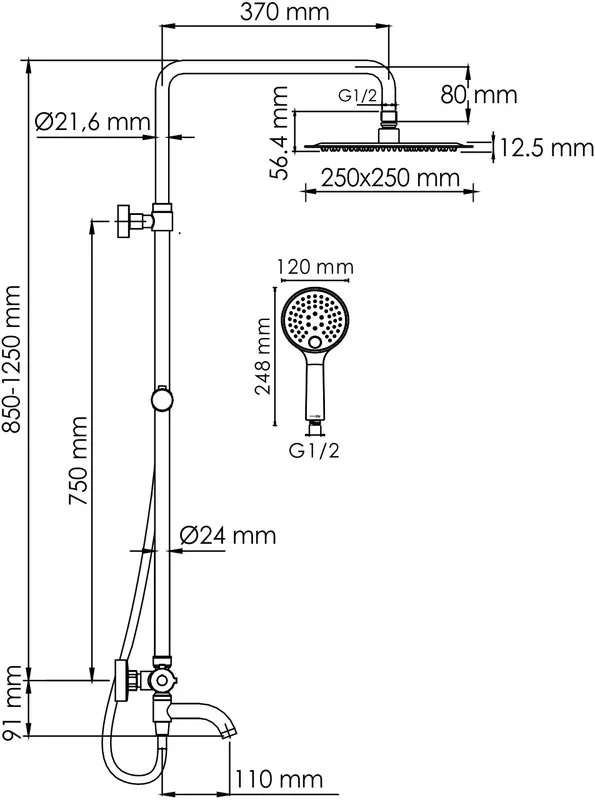 Душевая стойка Wasserkraft Sauer A188.256.207.PG Thermo, с термостатом, золото Sancos — официальный сайт