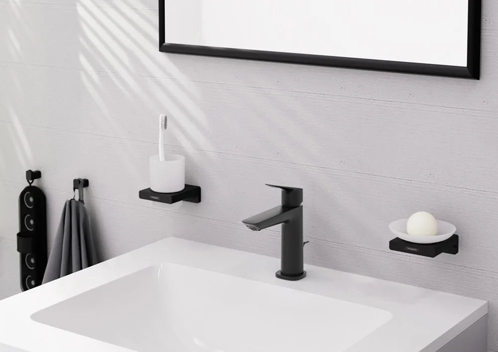 Смеситель для раковины Hansgrohe Logis 110 Fine 71251670 матовый черный Sancos — официальный сайт