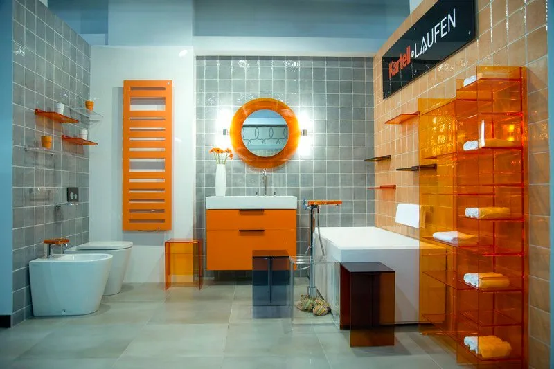 Зеркало круглое Laufen Kartell by Laufen 80 оранжевое, с подсветкой Sancos — официальный сайт