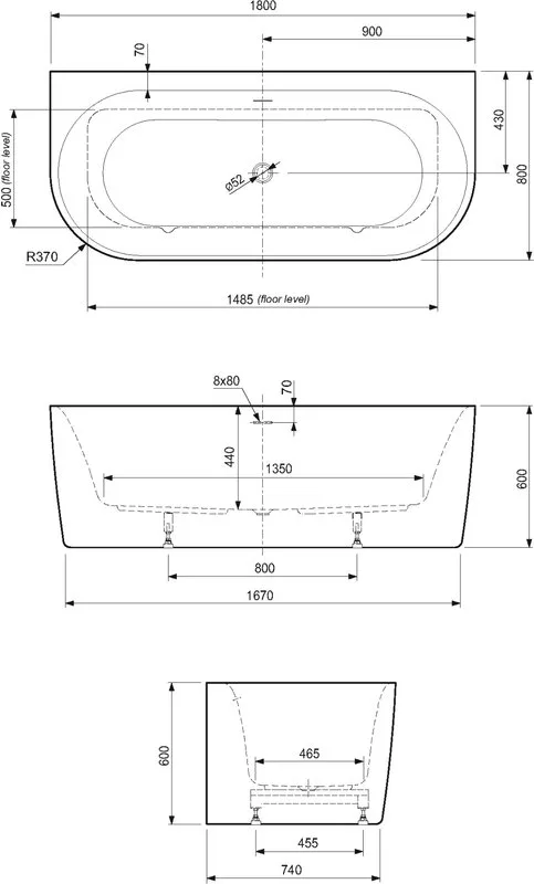 Акриловая ванна Cezares Metauro METAURO-INT-Wall-180-80-60-W-MATT 180x80 см, пристенная, белая матов Sancos — официальный сайт