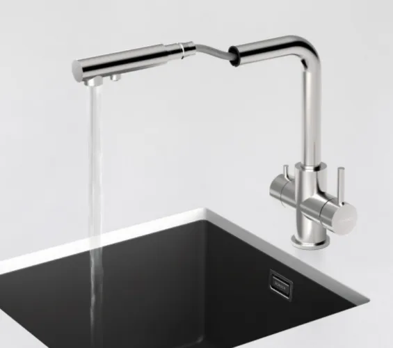 Смеситель для кухни Schock Vitus-D выдвижной излив, нержавеющая сталь Sancos — официальный сайт