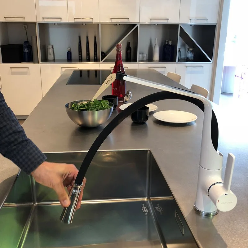 Смеситель для кухни Clever Chef 99733 белый, с гибким изливом Sancos — официальный сайт